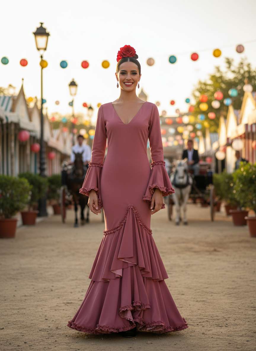 TRAJE FLAMENCA ROSA MALVA EMMA WU DESIGN X FLAMENCA 0490