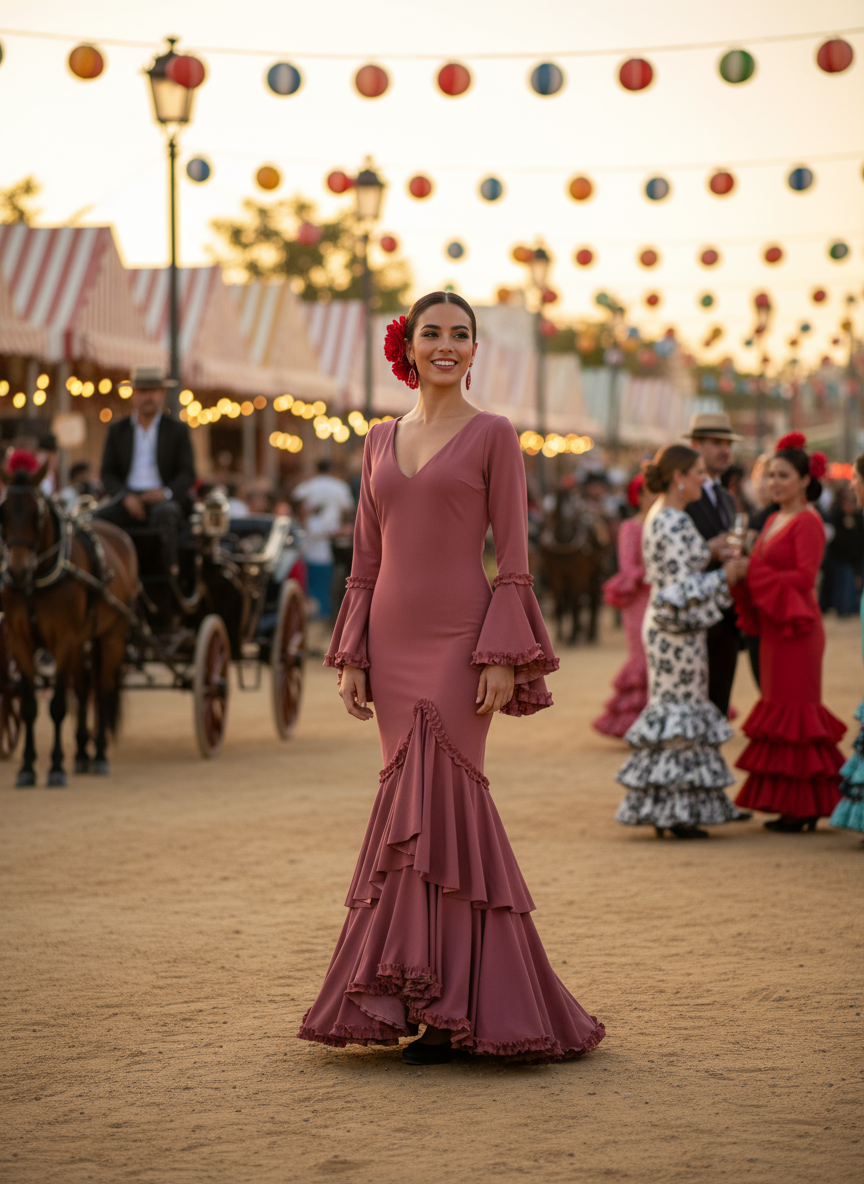 TRAJE FLAMENCA ROSA MALVA EMMA WU DESIGN X FLAMENCA 0490
