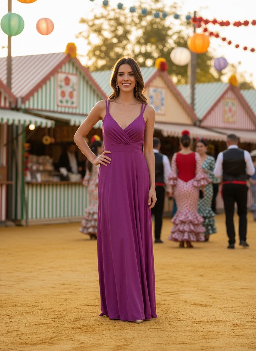 SHINY STRETCH LONG DRESS BOUGAINVILLE 5034