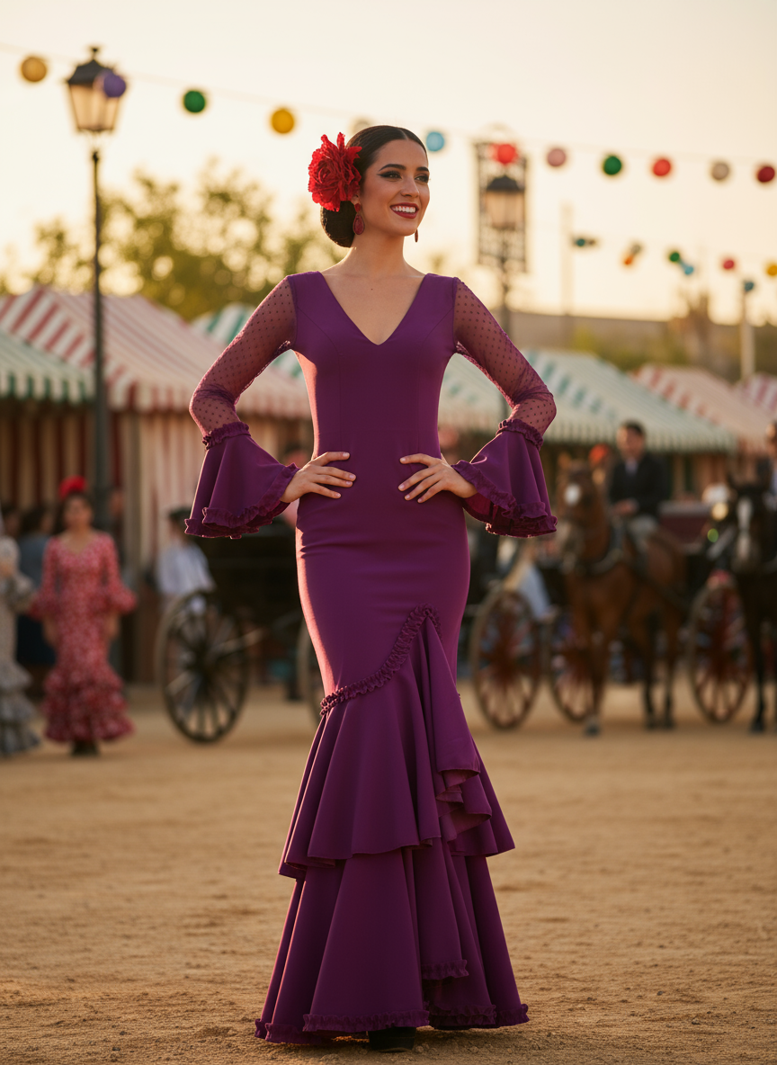 TRAJE FLAMENCA BERENJENA EMMA WU DESIGN X FLAMENCA EM223