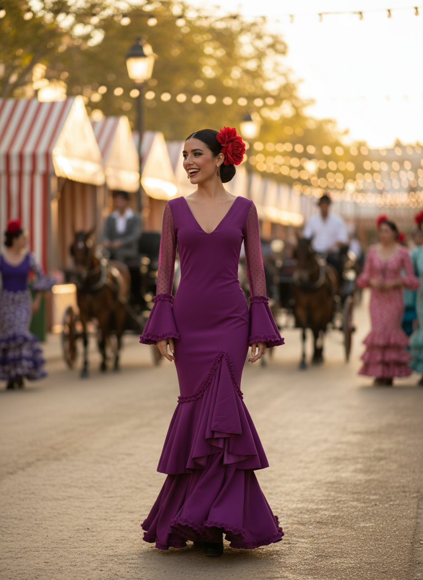 TRAJE FLAMENCA BERENJENA EMMA WU DESIGN X FLAMENCA EM223