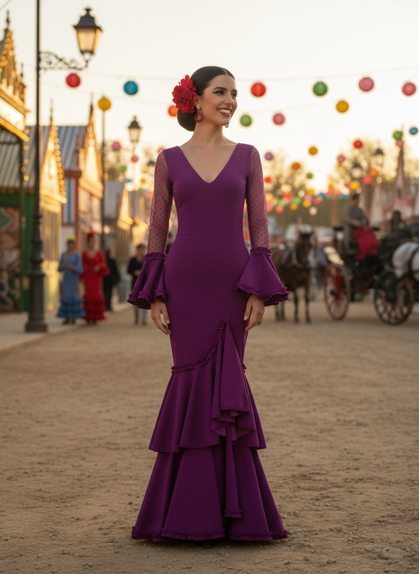 TRAJE FLAMENCA BERENJENA EMMA WU DESIGN X FLAMENCA EM223