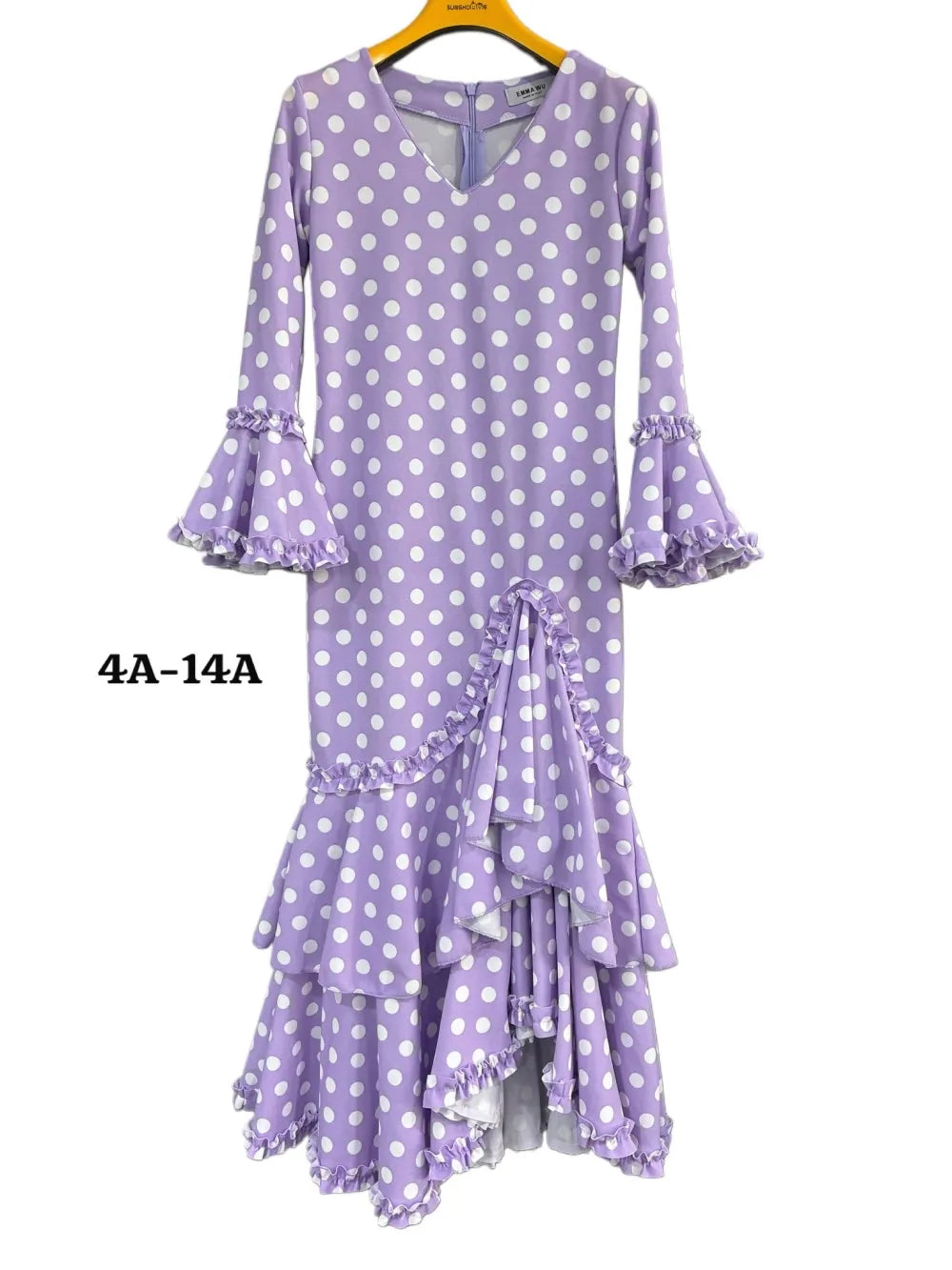 TRAJE FLAMENCA DE NIÑA  LILA CON LUNARES BLANCOS KL-501
