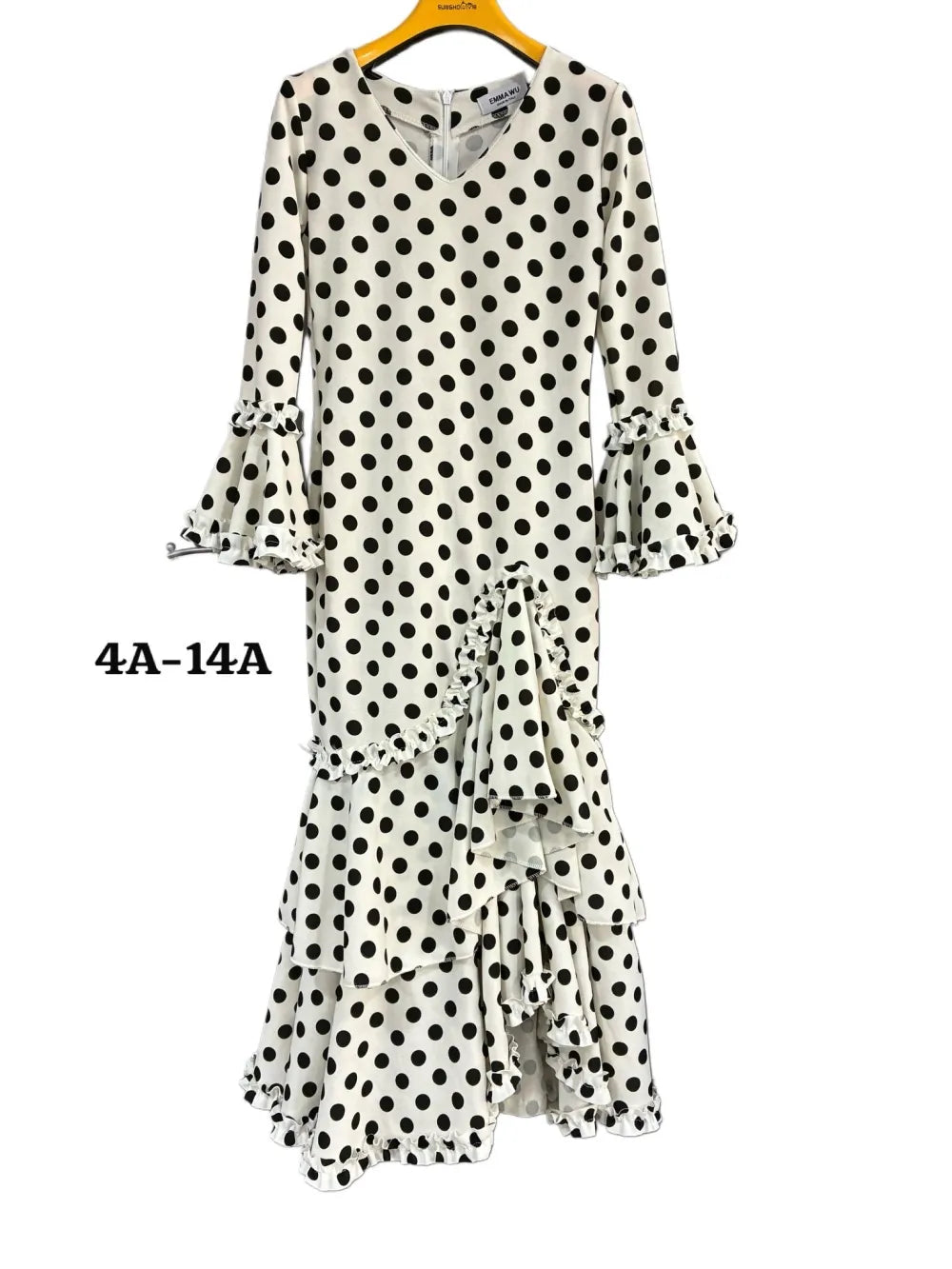 TRAJE FLAMENCA DE NIÑA  BLANCO CON LUNARES NEGROS KL-501