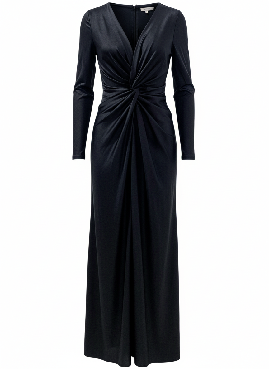 SHINY BLACK STRETCH LONG DRESS 5047