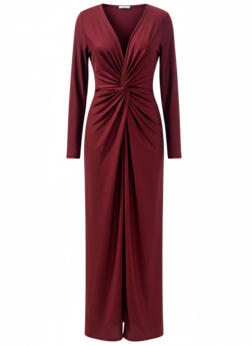 LONG BURGUNDY SHINY ELASTIC DRESS 5047