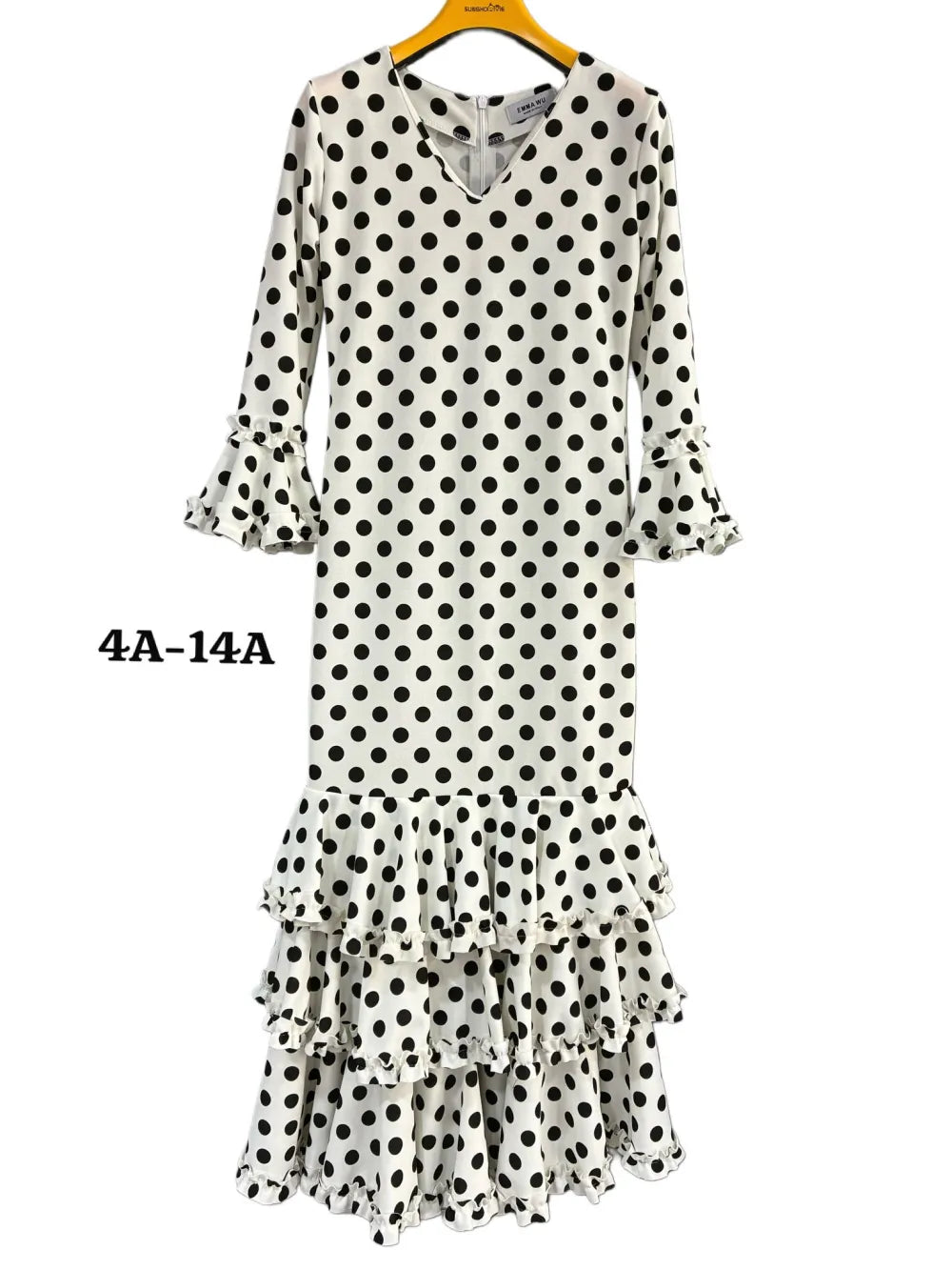 TRAJE FLAMENCA DE NIÑA  BLANCO CON LUNARES NEGROS KL-502