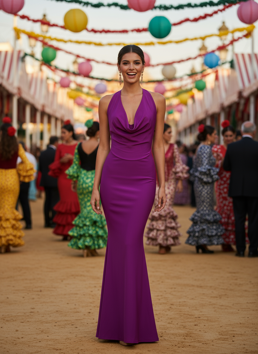 SHINY STRETCH LONG DRESS BOUGAINVILLE 23917