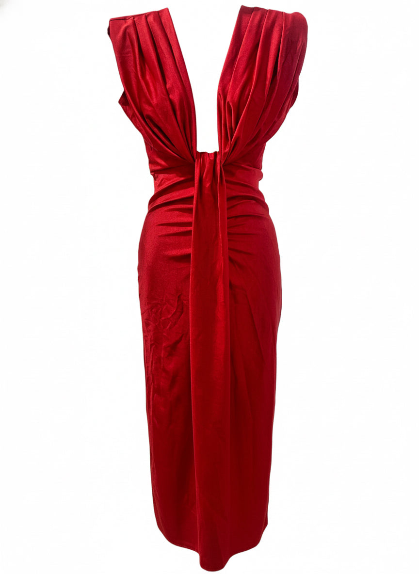 RED SHINY STRETCH MIDI DRESS 5484