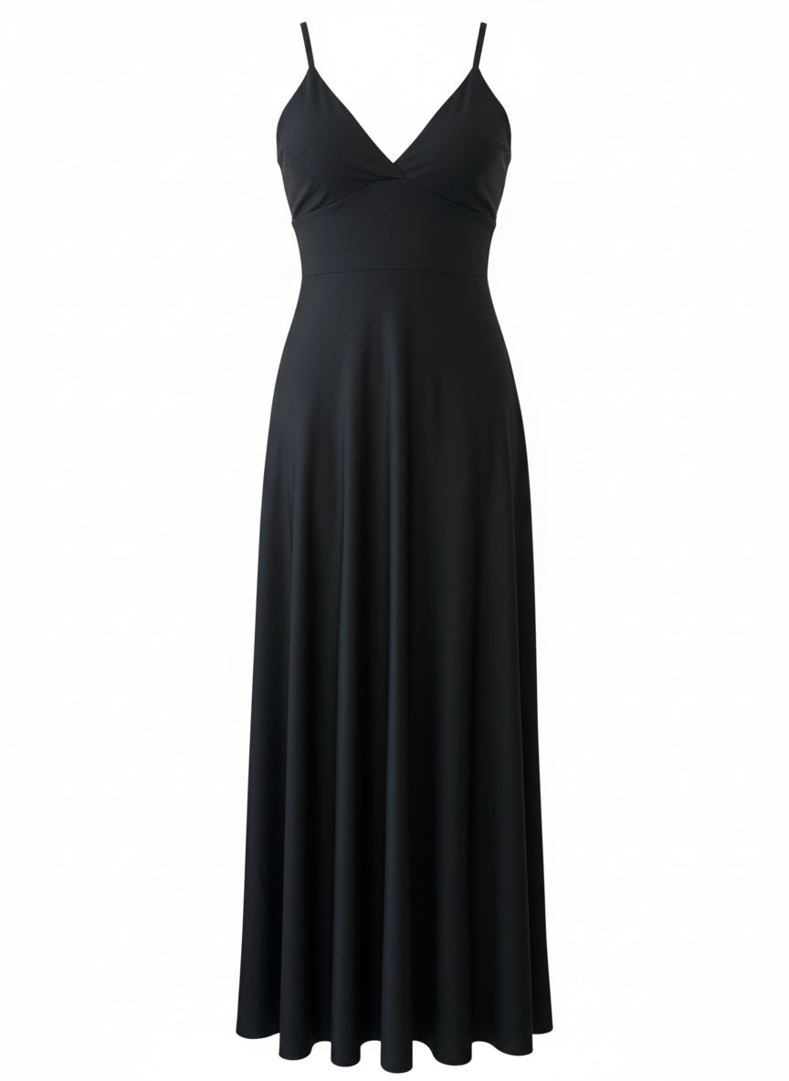 SHINY BLACK STRETCH LONG DRESS 6241