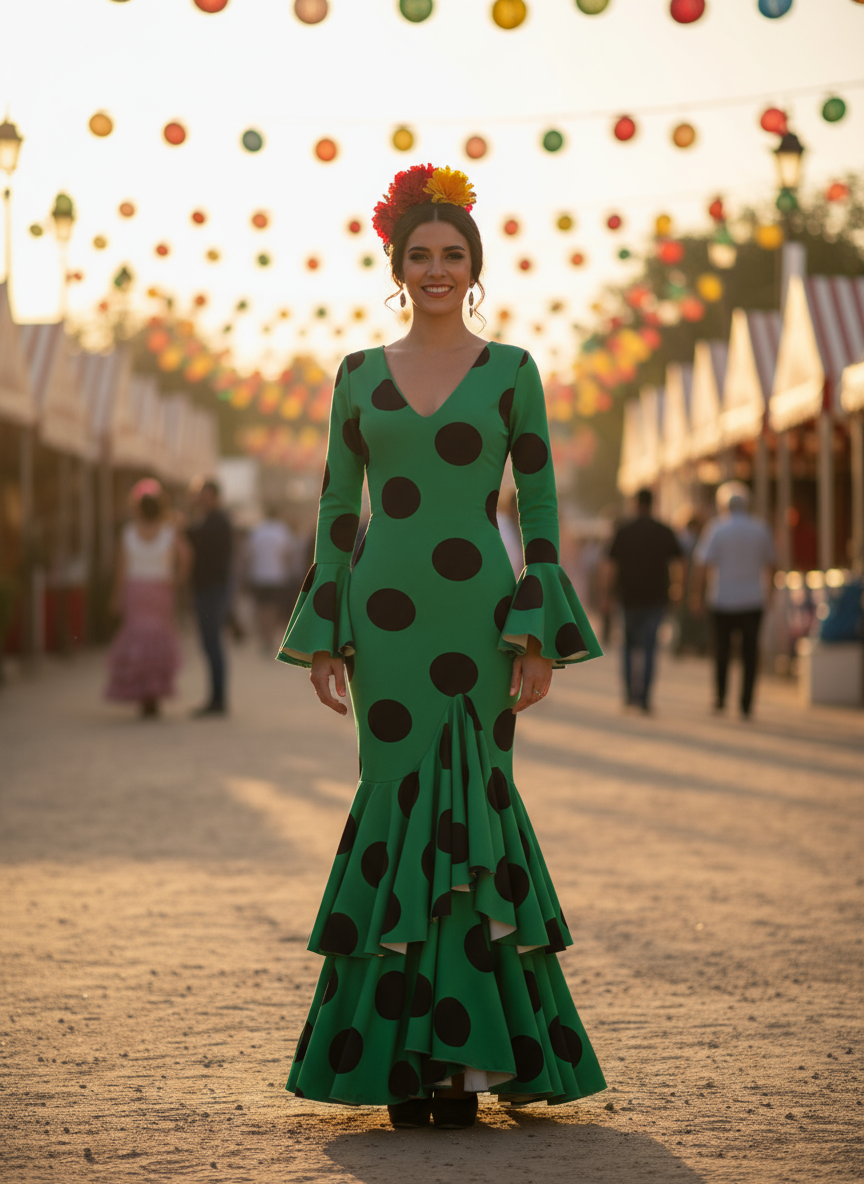 TRAJE FLAMENCA VERDE ANDALUCÍA EMMA WU DESIGN X FLAMENCA G0491