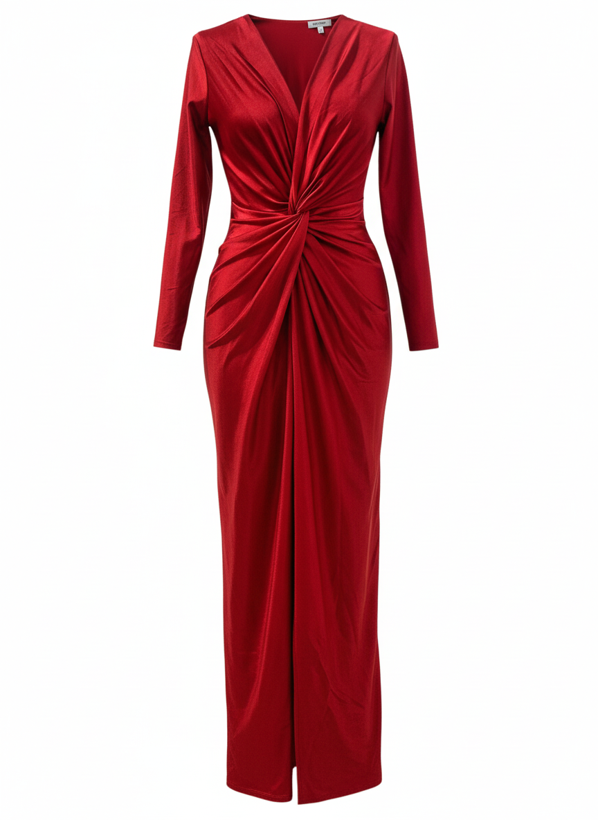 SHINY RED STRETCH LONG DRESS 5047