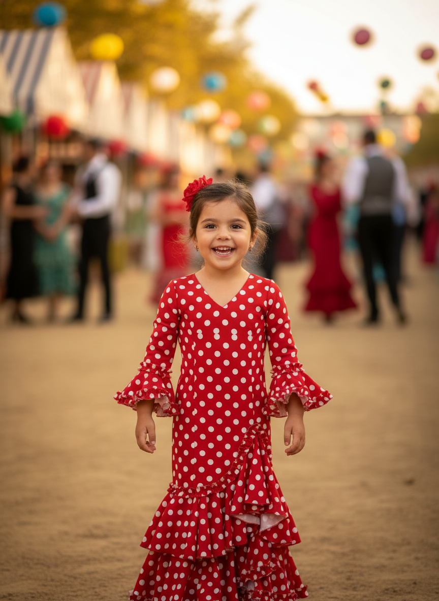 TRAJE FLAMENCA DE NIÑA  ROJO CON LUNARES BLANCOS KL-501