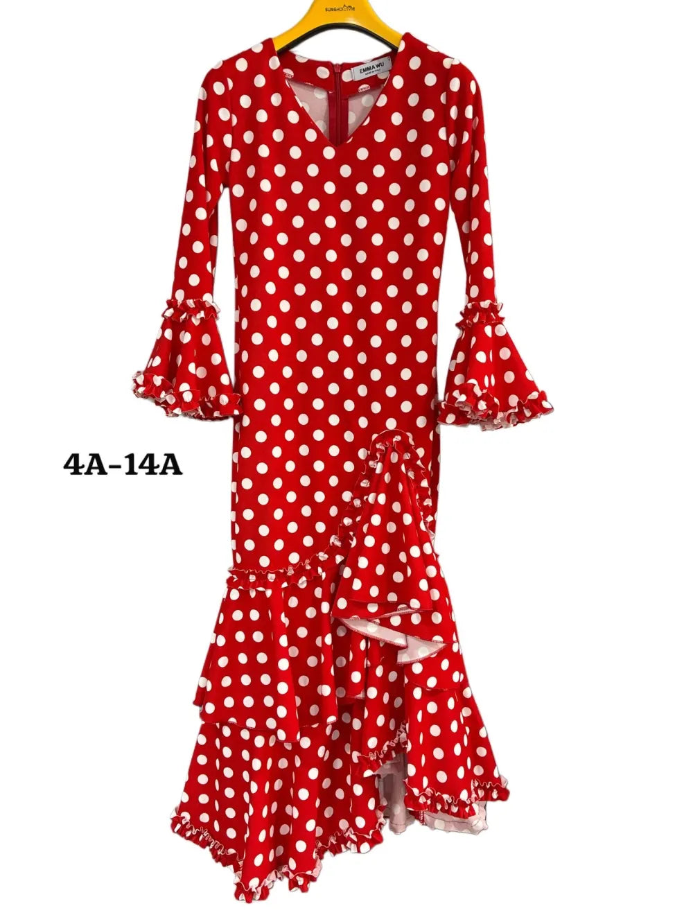 TRAJE FLAMENCA DE NIÑA  ROJO CON LUNARES BLANCOS KL-501