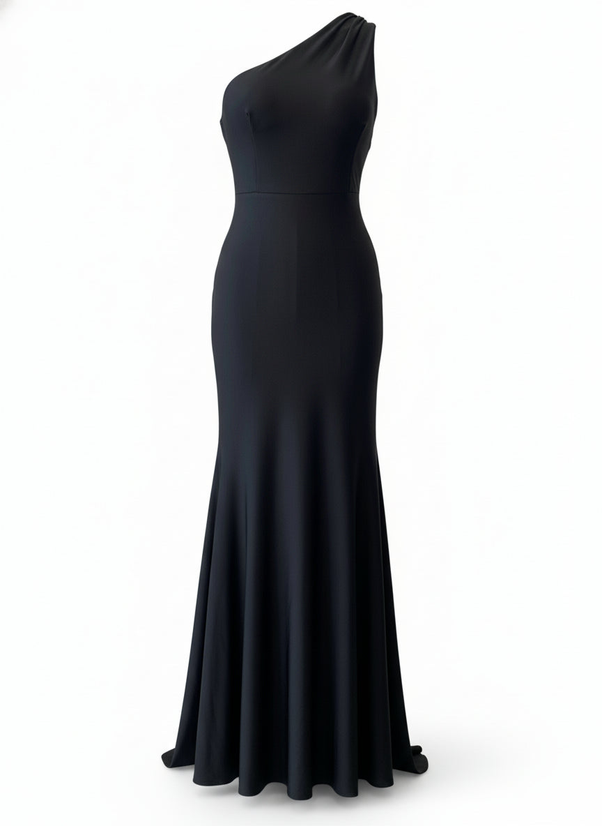 SHINY BLACK STRETCH LONG DRESS 25129
