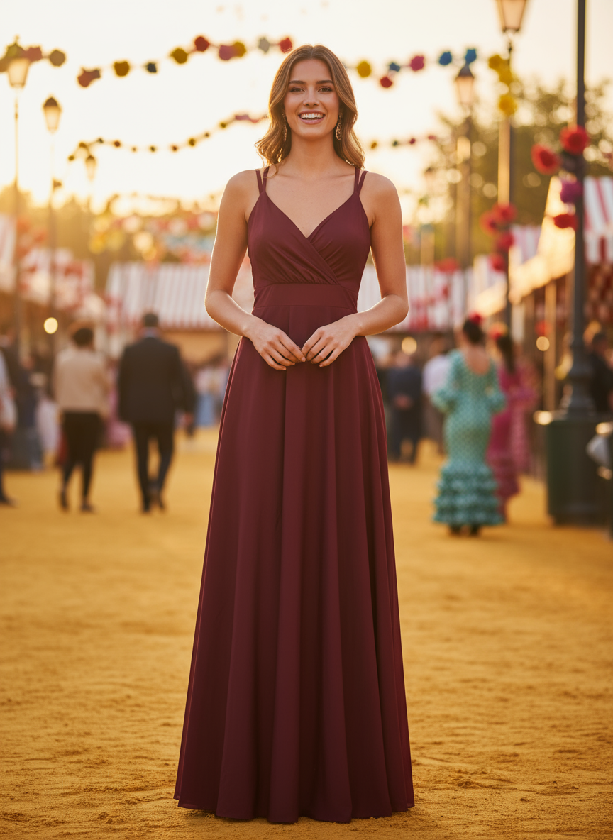 LONG BURGUNDY SHINY ELASTIC DRESS 5034