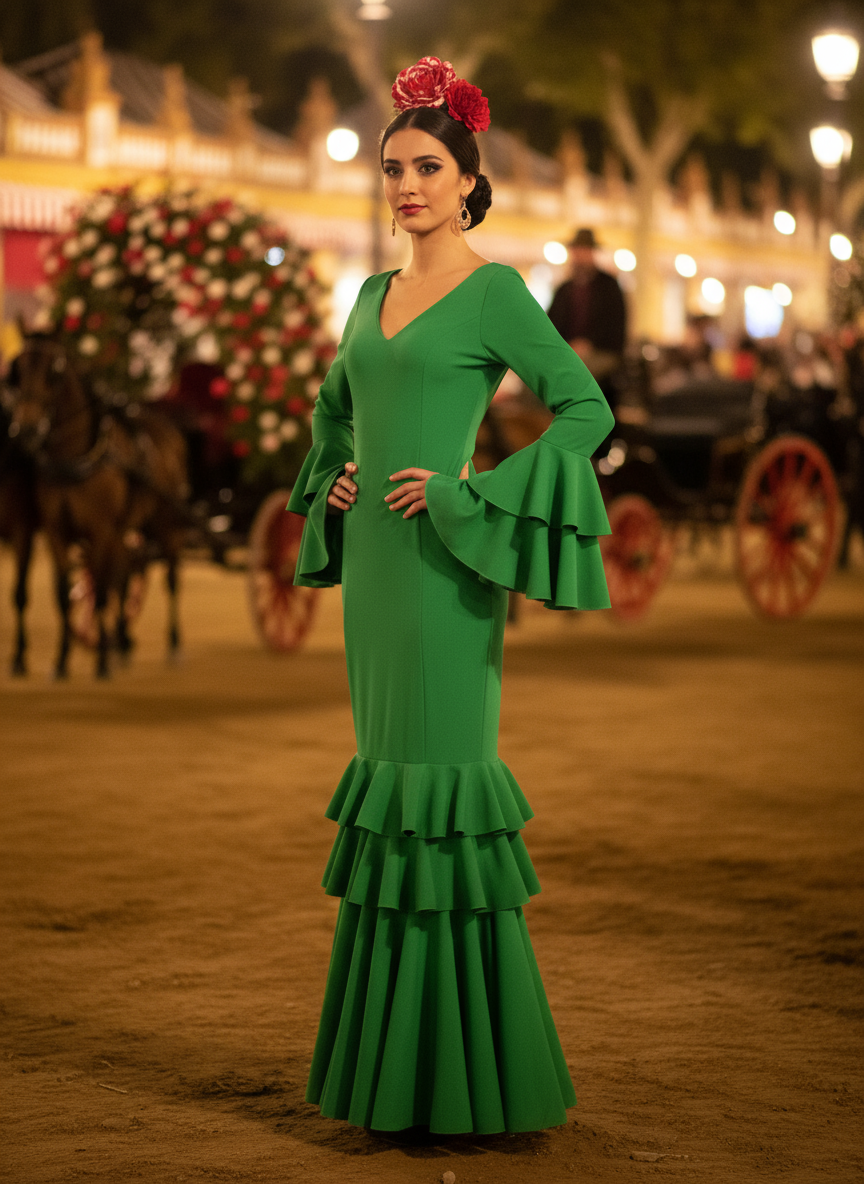 TRAJE FLAMENCA VERDE ANDALUCÍA EMMA WU DESIGN X FLAMENCA 21041