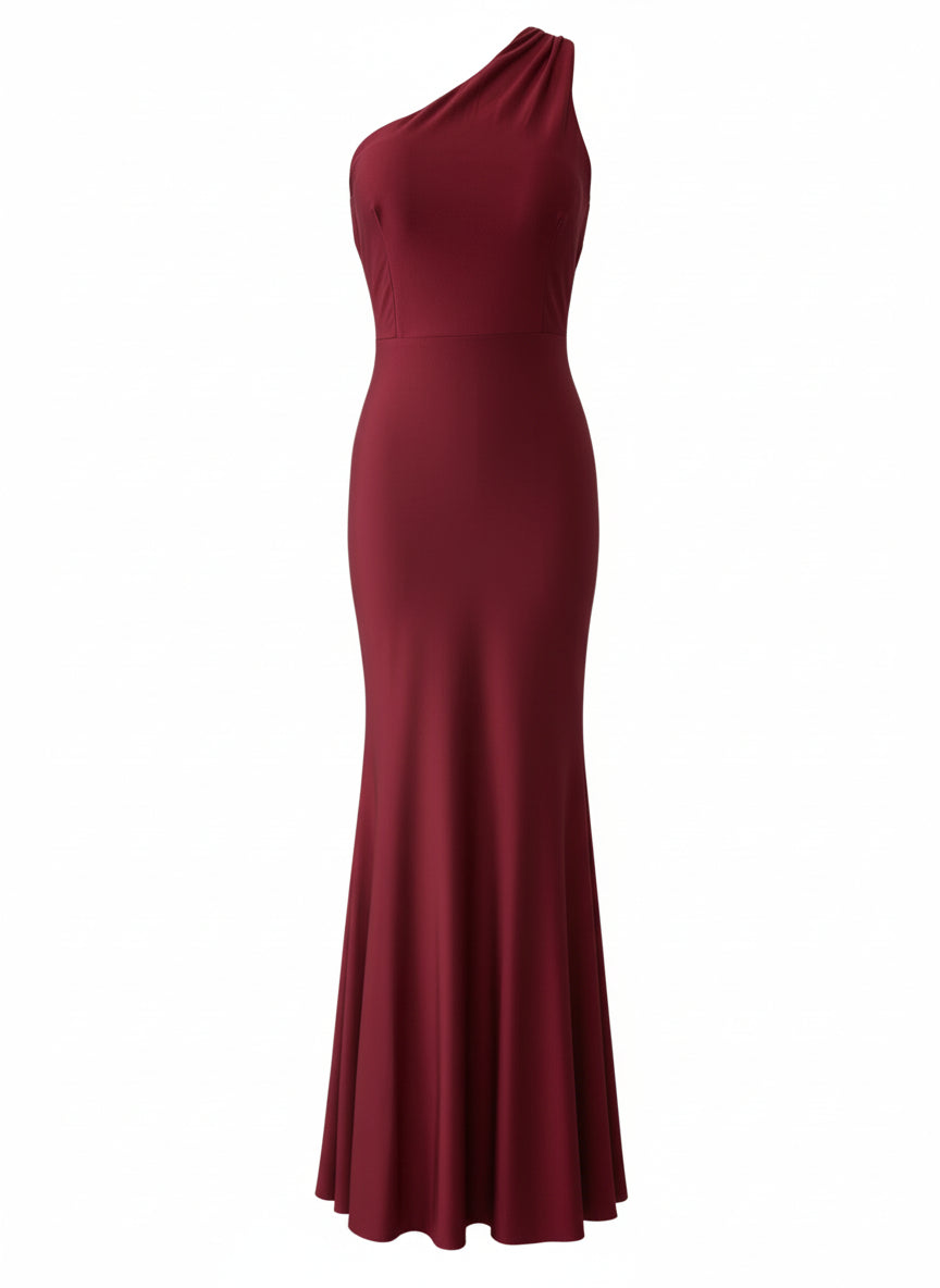 LONG BURGUNDY SHINY ELASTIC DRESS 25129