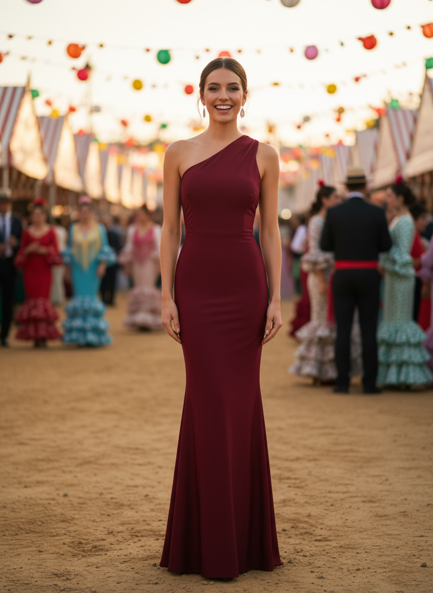 LONG BURGUNDY SHINY ELASTIC DRESS 25129