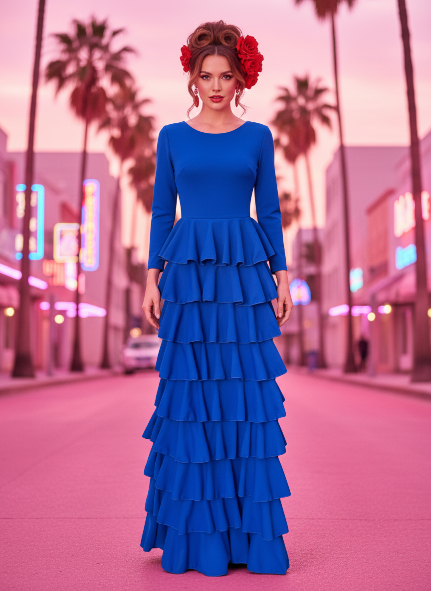 TRAJE FLAMENCA AZUL ELECTRICO EMMA WU DESIGN X FLAMENCA EM227