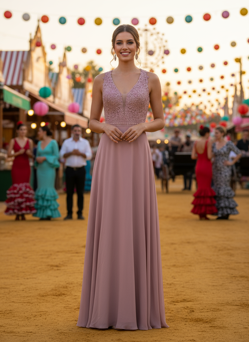 VESTIDO LARGO ROSA NUDE 9192