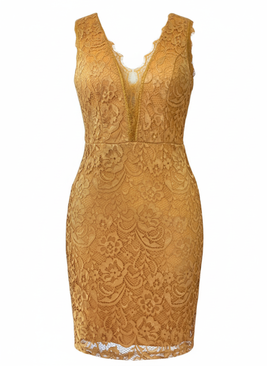 VESTIDO CORTO MOSTAZA 3409