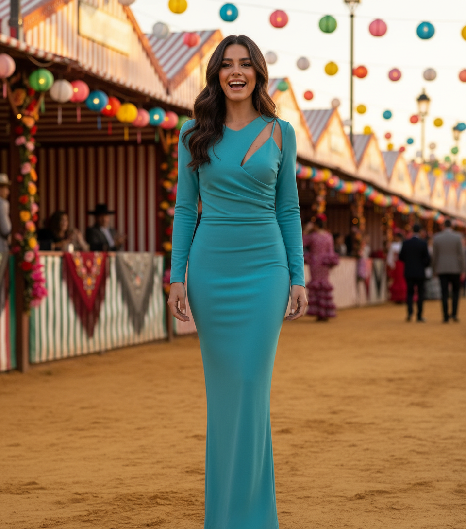 LAKE GREEN LONG DRESS 23022