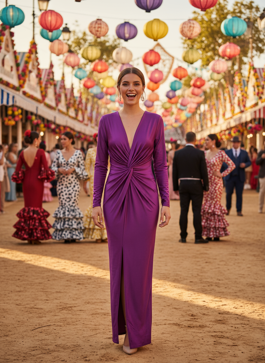 SHINY STRETCH LONG DRESS BOUGAINVILLE 5047