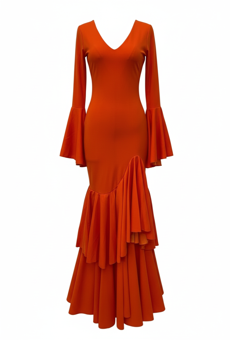 Traje de flamenca naranja con efecto 3D